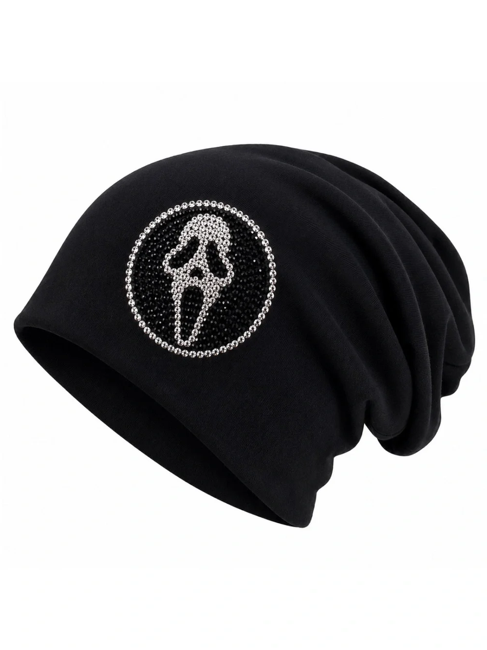 Ghost Face Scream Theme Custom Rhinestone Black Slouch Beanie New